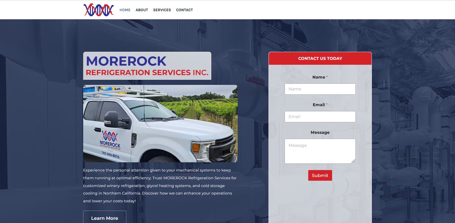 A cool and modern website for a refrigeration and HVAC company.