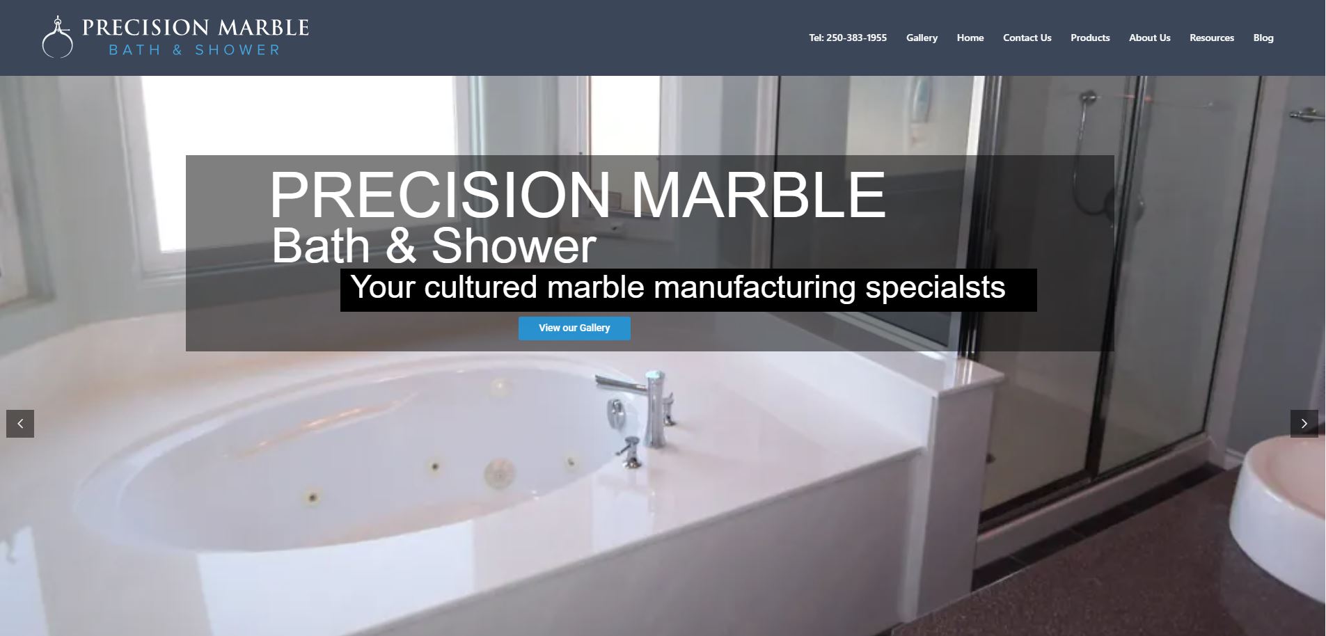 An elegant product showcase for a supplier of custom marble bathroom fixtures.