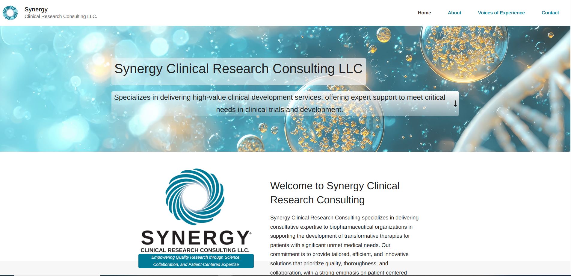 A professional and clean corporate site for a biomedical consulting firm.